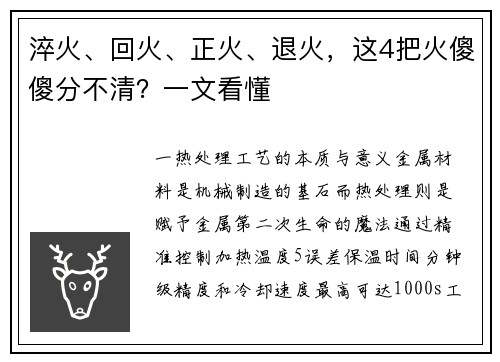 淬火、回火、正火、退火，这4把火傻傻分不清？一文看懂