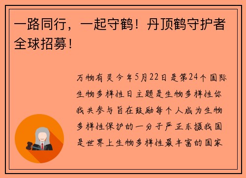 一路同行，一起守鹤！丹顶鹤守护者全球招募！